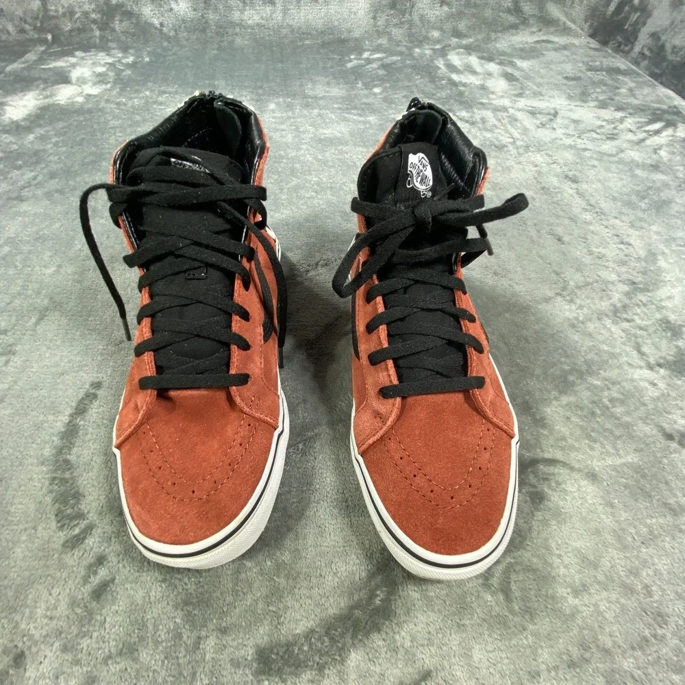 Vans Sk8-Hi High Top Sneakers Girls Size 6 Burnt Orange Checkerboard Suede Shoes